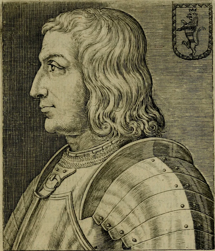 An illustration from Ritratti et elogij di capitani illustri : che ne' secoli moderni hanno gloriosamente guerreggiato, 1647, leaf 32