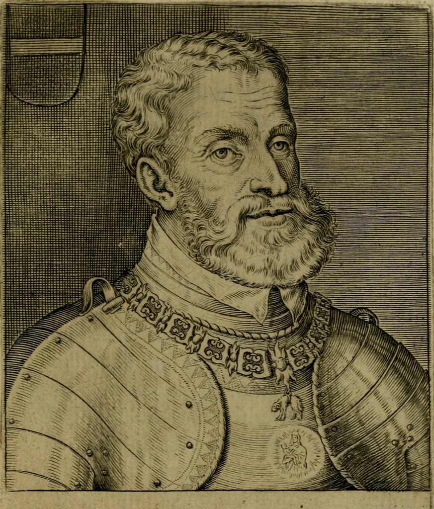 An illustration from Ritratti et elogij di capitani illustri : che ne' secoli moderni hanno gloriosamente guerreggiato, 1647, leaf 322