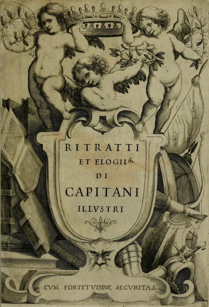 An illustration from Ritratti et elogij di capitani illustri : che ne' secoli moderni hanno gloriosamente guerreggiato, 1647, leaf 4