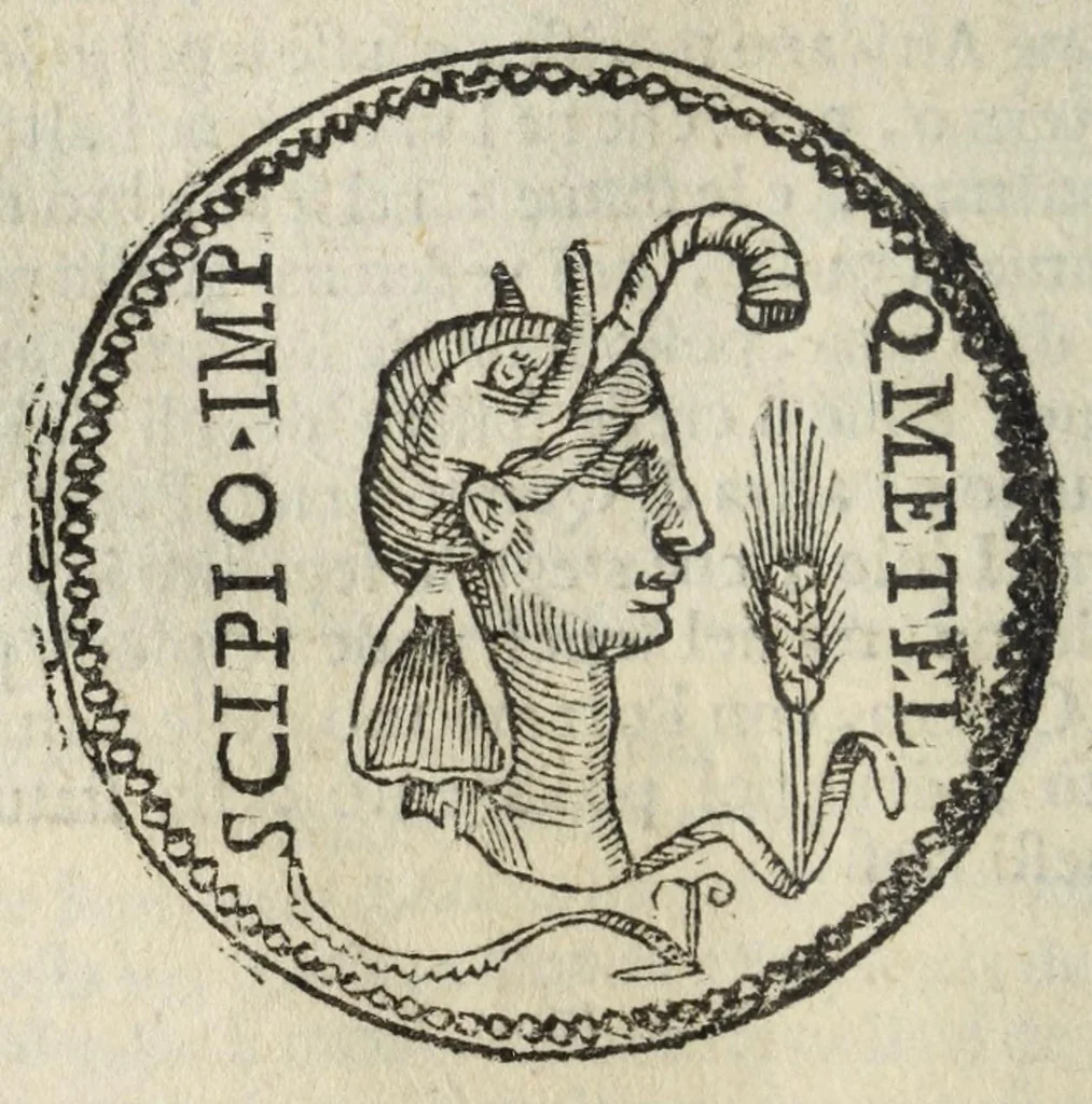 An illustration from Ritratto di Roma antica : nel quale sono figurati i principali tempij, teatri, anfiteatri, cerchi, naumachie, archi trionfali, curie, basiliche, colonne, ordine del trionfo, dignità militari, e ciuili, riti, cerimonie, medaglie, & altre cose notabili : con le vite, & effigie de primi rè di essa, e dichiarationi di Bartolomeo Marliani milanese e d'altri autori, 1633, leaf 254