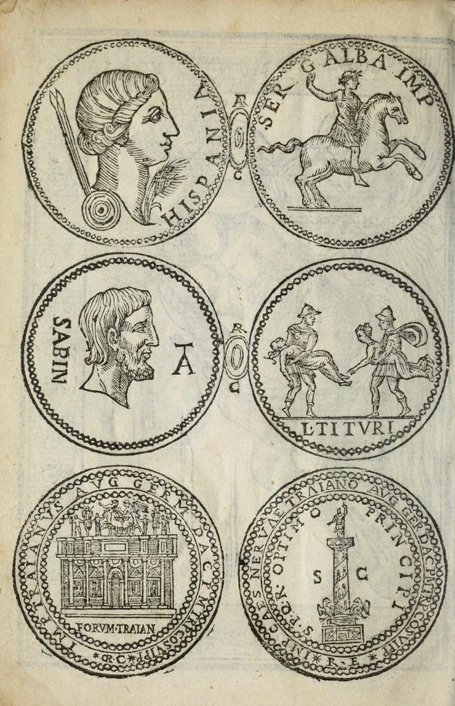 An illustration from Ritratto di Roma antica : nel quale sono figurati i principali tempij, teatri, anfiteatri, cerchi, naumachie, archi trionfali, curie, basiliche, colonne, ordine del trionfo, dignità militari, e ciuili, riti, cerimonie, medaglie, & altre cose notabili : con le vite, & effigie de primi rè di essa, e dichiarationi di Bartolomeo Marliani milanese e d'altri autori, 1633, leaf 400