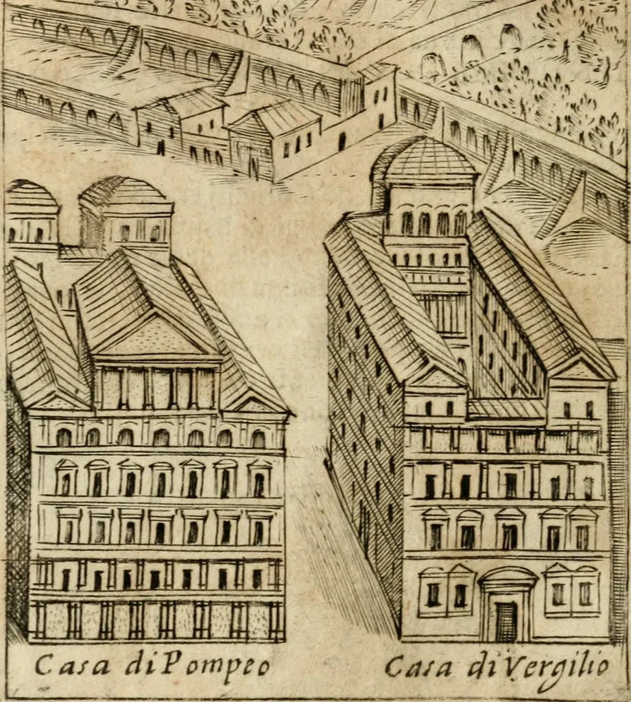 An illustration from Ritratto di Roma antica : nel qvale sono figvrati i principali tempij, theatri, anfiteatri, cerchi, naumachie, archi trionfali, curie, basiliche, colonne, ordine del trionfo, dignita militari, e ciuili, riti cerimonie, & altre cose notabili : aggiuntoui di nuouo le vite, & effigie de' primi rè di essa, e le grandezze dell'Imperio Romano, con l'esplicationi istoriche de' piu celebri antiquarij, 1654, leaf 119