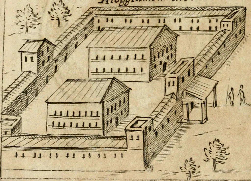 An illustration from Ritratto di Roma antica : nel qvale sono figvrati i principali tempij, theatri, anfiteatri, cerchi, naumachie, archi trionfali, curie, basiliche, colonne, ordine del trionfo, dignita militari, e ciuili, riti cerimonie, & altre cose notabili : aggiuntoui di nuouo le vite, & effigie de' primi rè di essa, e le grandezze dell'Imperio Romano, con l'esplicationi istoriche de' piu celebri antiquarij, 1654, leaf 123