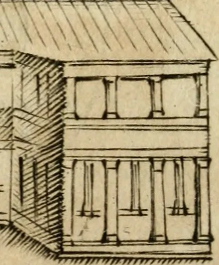 An illustration from Ritratto di Roma antica : nel qvale sono figvrati i principali tempij, theatri, anfiteatri, cerchi, naumachie, archi trionfali, curie, basiliche, colonne, ordine del trionfo, dignita militari, e ciuili, riti cerimonie, & altre cose notabili : aggiuntoui di nuouo le vite, & effigie de' primi rè di essa, e le grandezze dell'Imperio Romano, con l'esplicationi istoriche de' piu celebri antiquarij, 1654, leaf 131