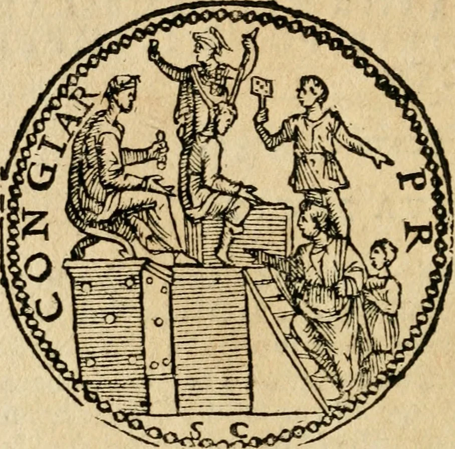 An illustration from Ritratto di Roma antica : nel qvale sono figvrati i principali tempij, theatri, anfiteatri, cerchi, naumachie, archi trionfali, curie, basiliche, colonne, ordine del trionfo, dignita militari, e ciuili, riti cerimonie, & altre cose notabili : aggiuntoui di nuouo le vite, & effigie de' primi rè di essa, e le grandezze dell'Imperio Romano, con l'esplicationi istoriche de' piu celebri antiquarij, 1654, leaf 159