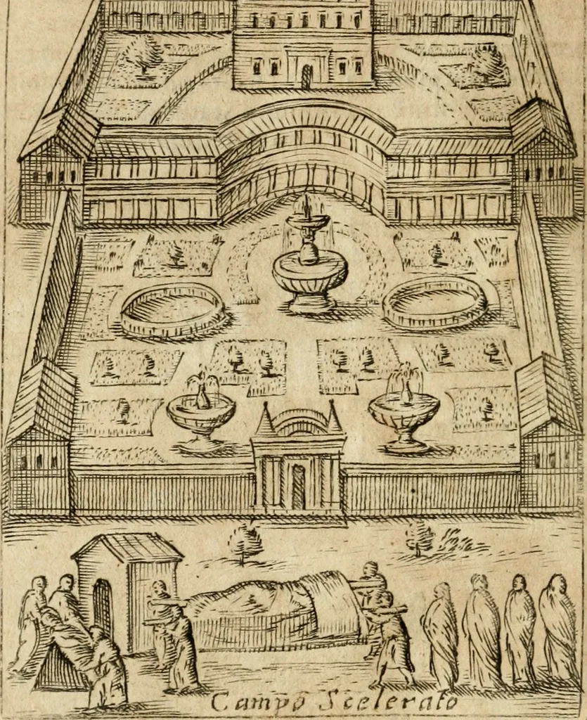 An illustration from Ritratto di Roma antica : nel qvale sono figvrati i principali tempij, theatri, anfiteatri, cerchi, naumachie, archi trionfali, curie, basiliche, colonne, ordine del trionfo, dignita militari, e ciuili, riti cerimonie, & altre cose notabili : aggiuntoui di nuouo le vite, & effigie de' primi rè di essa, e le grandezze dell'Imperio Romano, con l'esplicationi istoriche de' piu celebri antiquarij, 1654, leaf 163