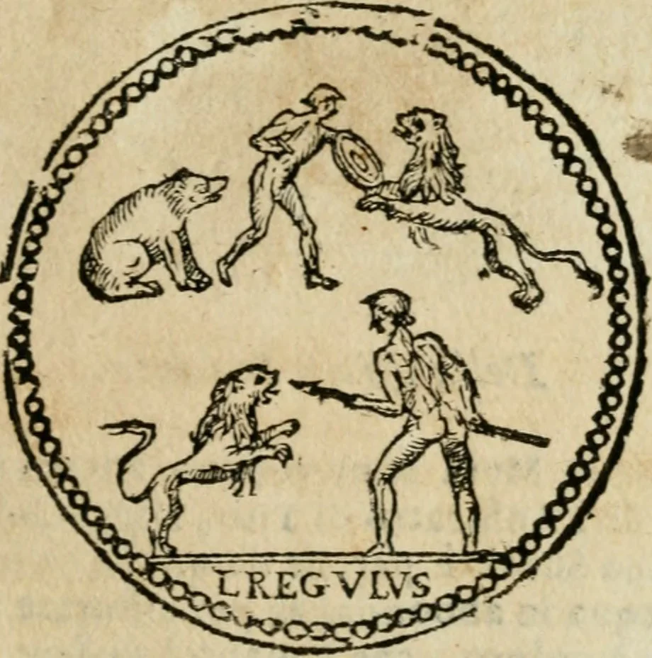 An illustration from Ritratto di Roma antica : nel qvale sono figvrati i principali tempij, theatri, anfiteatri, cerchi, naumachie, archi trionfali, curie, basiliche, colonne, ordine del trionfo, dignita militari, e ciuili, riti cerimonie, & altre cose notabili : aggiuntoui di nuouo le vite, & effigie de' primi rè di essa, e le grandezze dell'Imperio Romano, con l'esplicationi istoriche de' piu celebri antiquarij, 1654, leaf 174