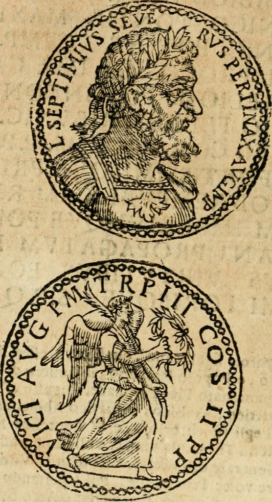 An illustration from Ritratto di Roma antica : nel qvale sono figvrati i principali tempij, theatri, anfiteatri, cerchi, naumachie, archi trionfali, curie, basiliche, colonne, ordine del trionfo, dignita militari, e ciuili, riti cerimonie, & altre cose notabili : aggiuntoui di nuouo le vite, & effigie de' primi rè di essa, e le grandezze dell'Imperio Romano, con l'esplicationi istoriche de' piu celebri antiquarij, 1654, leaf 183