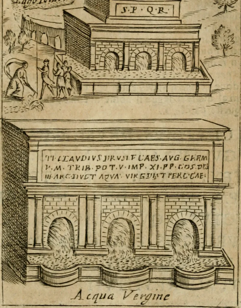 An illustration from Ritratto di Roma antica : nel qvale sono figvrati i principali tempij, theatri, anfiteatri, cerchi, naumachie, archi trionfali, curie, basiliche, colonne, ordine del trionfo, dignita militari, e ciuili, riti cerimonie, & altre cose notabili : aggiuntoui di nuouo le vite, & effigie de' primi rè di essa, e le grandezze dell'Imperio Romano, con l'esplicationi istoriche de' piu celebri antiquarij, 1654, leaf 200