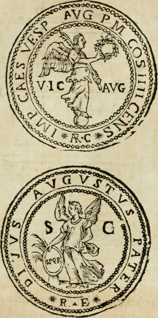 An illustration from Ritratto di Roma antica : nel qvale sono figvrati i principali tempij, theatri, anfiteatri, cerchi, naumachie, archi trionfali, curie, basiliche, colonne, ordine del trionfo, dignita militari, e ciuili, riti cerimonie, & altre cose notabili : aggiuntoui di nuouo le vite, & effigie de' primi rè di essa, e le grandezze dell'Imperio Romano, con l'esplicationi istoriche de' piu celebri antiquarij, 1654, leaf 212