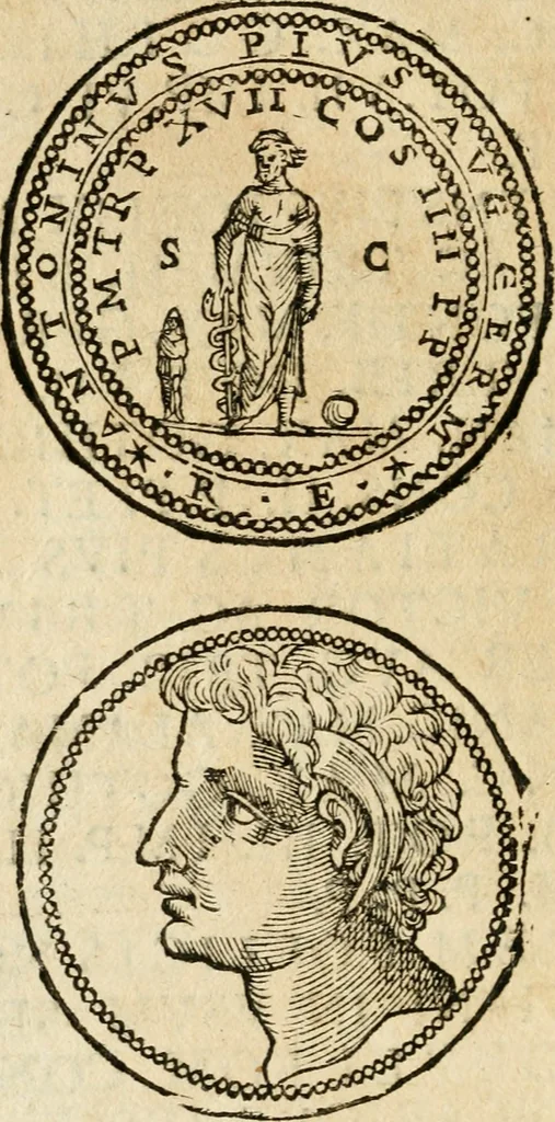 An illustration from Ritratto di Roma antica : nel qvale sono figvrati i principali tempij, theatri, anfiteatri, cerchi, naumachie, archi trionfali, curie, basiliche, colonne, ordine del trionfo, dignita militari, e ciuili, riti cerimonie, & altre cose notabili : aggiuntoui di nuouo le vite, & effigie de' primi rè di essa, e le grandezze dell'Imperio Romano, con l'esplicationi istoriche de' piu celebri antiquarij, 1654, leaf 219