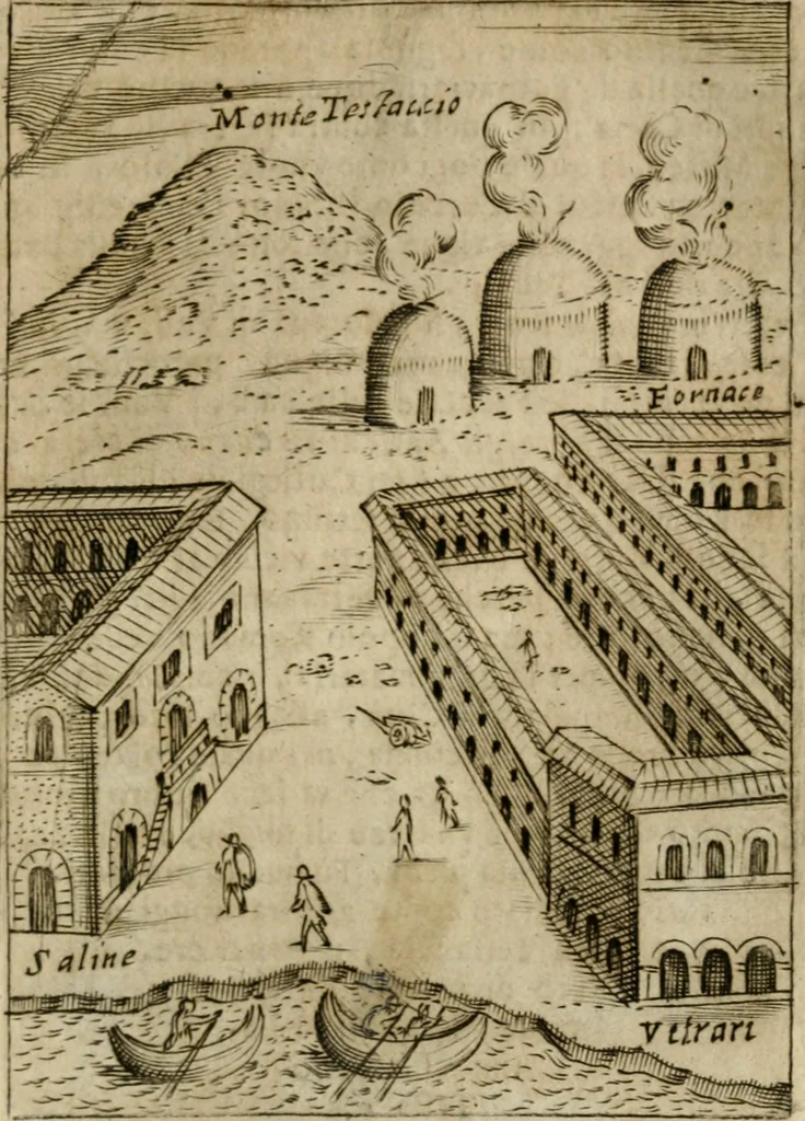 An illustration from Ritratto di Roma antica : nel qvale sono figvrati i principali tempij, theatri, anfiteatri, cerchi, naumachie, archi trionfali, curie, basiliche, colonne, ordine del trionfo, dignita militari, e ciuili, riti cerimonie, & altre cose notabili : aggiuntoui di nuouo le vite, & effigie de' primi rè di essa, e le grandezze dell'Imperio Romano, con l'esplicationi istoriche de' piu celebri antiquarij, 1654, leaf 226