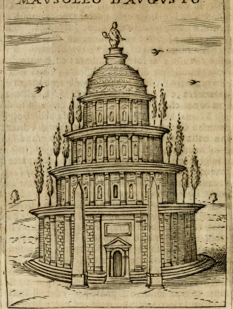 An illustration from Ritratto di Roma antica : nel qvale sono figvrati i principali tempij, theatri, anfiteatri, cerchi, naumachie, archi trionfali, curie, basiliche, colonne, ordine del trionfo, dignita militari, e ciuili, riti cerimonie, & altre cose notabili : aggiuntoui di nuouo le vite, & effigie de' primi rè di essa, e le grandezze dell'Imperio Romano, con l'esplicationi istoriche de' piu celebri antiquarij, 1654, leaf 231