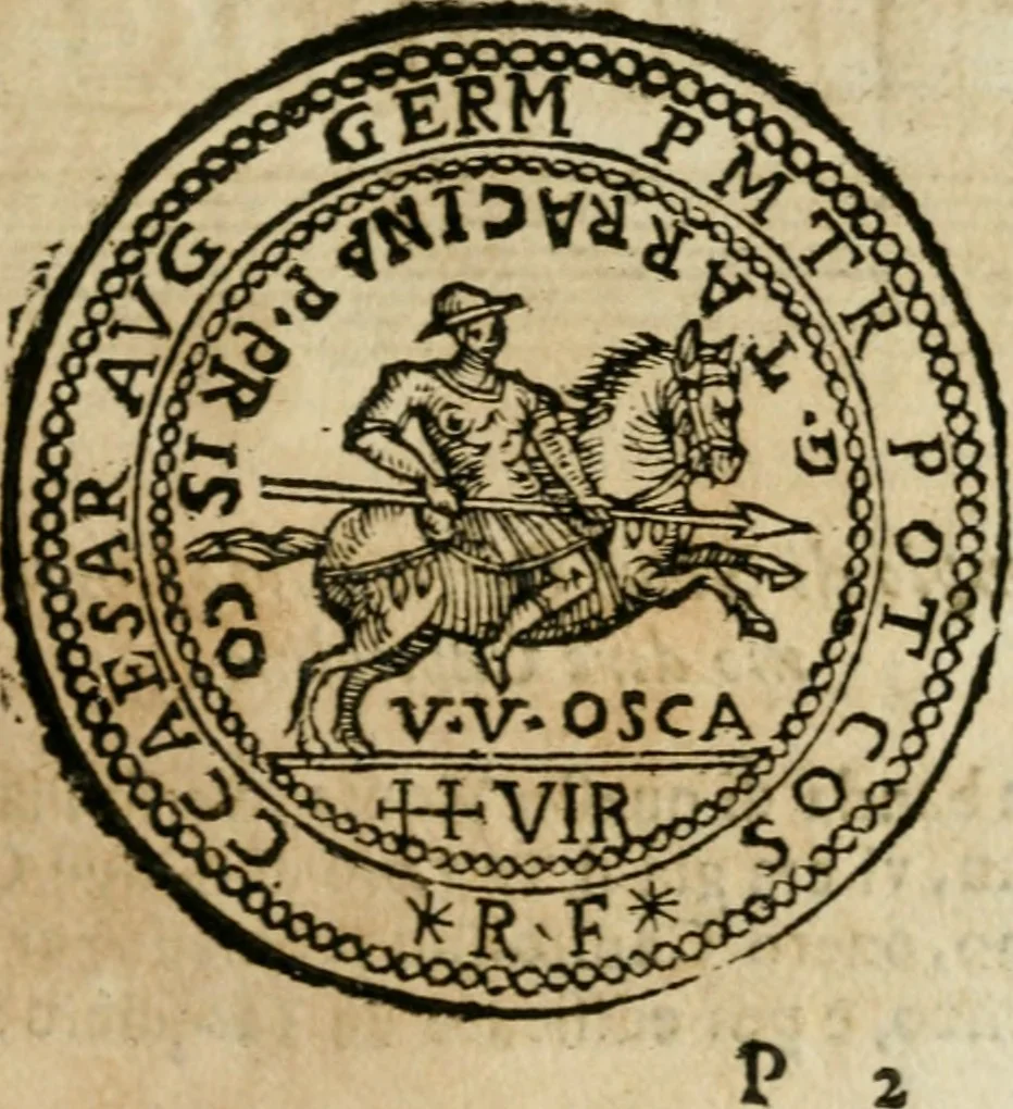 An illustration from Ritratto di Roma antica : nel qvale sono figvrati i principali tempij, theatri, anfiteatri, cerchi, naumachie, archi trionfali, curie, basiliche, colonne, ordine del trionfo, dignita militari, e ciuili, riti cerimonie, & altre cose notabili : aggiuntoui di nuouo le vite, & effigie de' primi rè di essa, e le grandezze dell'Imperio Romano, con l'esplicationi istoriche de' piu celebri antiquarij, 1654, leaf 244