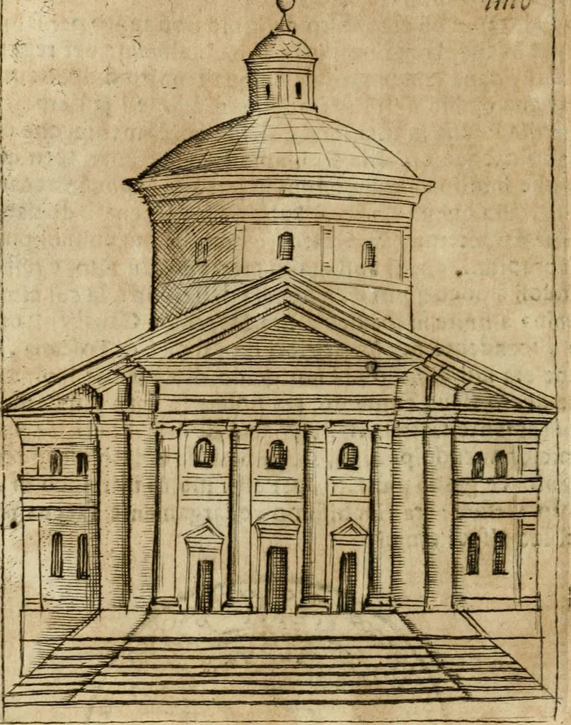 An illustration from Ritratto di Roma antica : nel qvale sono figvrati i principali tempij, theatri, anfiteatri, cerchi, naumachie, archi trionfali, curie, basiliche, colonne, ordine del trionfo, dignita militari, e ciuili, riti cerimonie, & altre cose notabili : aggiuntoui di nuouo le vite, & effigie de' primi rè di essa, e le grandezze dell'Imperio Romano, con l'esplicationi istoriche de' piu celebri antiquarij, 1654, leaf 245
