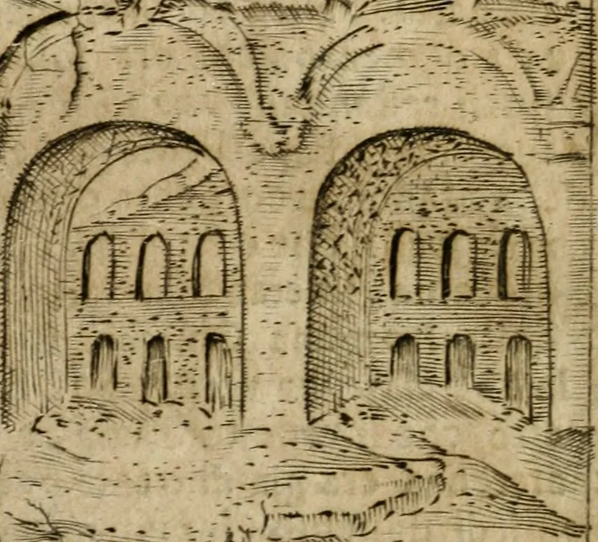An illustration from Ritratto di Roma antica : nel qvale sono figvrati i principali tempij, theatri, anfiteatri, cerchi, naumachie, archi trionfali, curie, basiliche, colonne, ordine del trionfo, dignita militari, e ciuili, riti cerimonie, & altre cose notabili : aggiuntoui di nuouo le vite, & effigie de' primi rè di essa, e le grandezze dell'Imperio Romano, con l'esplicationi istoriche de' piu celebri antiquarij, 1654, leaf 251