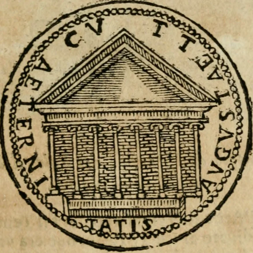 An illustration from Ritratto di Roma antica : nel qvale sono figvrati i principali tempij, theatri, anfiteatri, cerchi, naumachie, archi trionfali, curie, basiliche, colonne, ordine del trionfo, dignita militari, e ciuili, riti cerimonie, & altre cose notabili : aggiuntoui di nuouo le vite, & effigie de' primi rè di essa, e le grandezze dell'Imperio Romano, con l'esplicationi istoriche de' piu celebri antiquarij, 1654, leaf 252