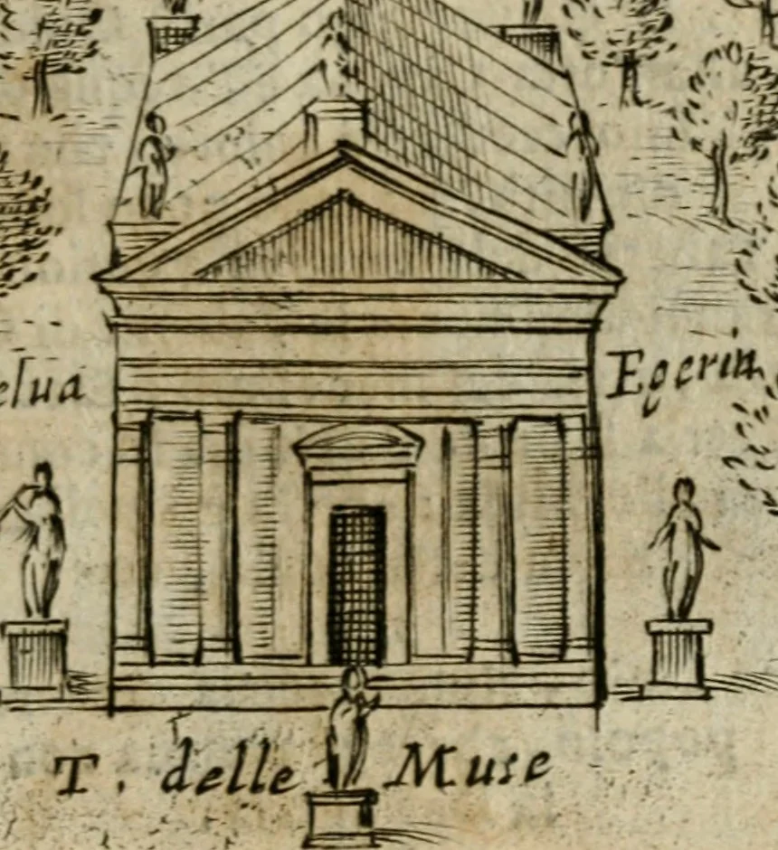 An illustration from Ritratto di Roma antica : nel qvale sono figvrati i principali tempij, theatri, anfiteatri, cerchi, naumachie, archi trionfali, curie, basiliche, colonne, ordine del trionfo, dignita militari, e ciuili, riti cerimonie, & altre cose notabili : aggiuntoui di nuouo le vite, & effigie de' primi rè di essa, e le grandezze dell'Imperio Romano, con l'esplicationi istoriche de' piu celebri antiquarij, 1654, leaf 300