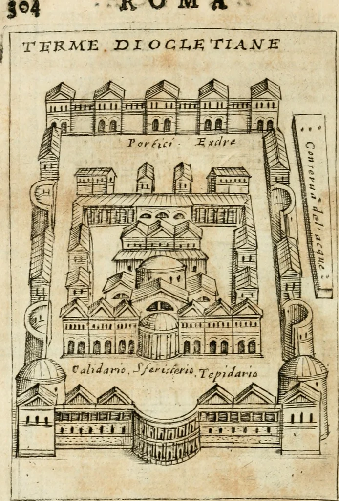 An illustration from Ritratto di Roma antica : nel qvale sono figvrati i principali tempij, theatri, anfiteatri, cerchi, naumachie, archi trionfali, curie, basiliche, colonne, ordine del trionfo, dignita militari, e ciuili, riti cerimonie, & altre cose notabili : aggiuntoui di nuouo le vite, & effigie de' primi rè di essa, e le grandezze dell'Imperio Romano, con l'esplicationi istoriche de' piu celebri antiquarij, 1654, leaf 321