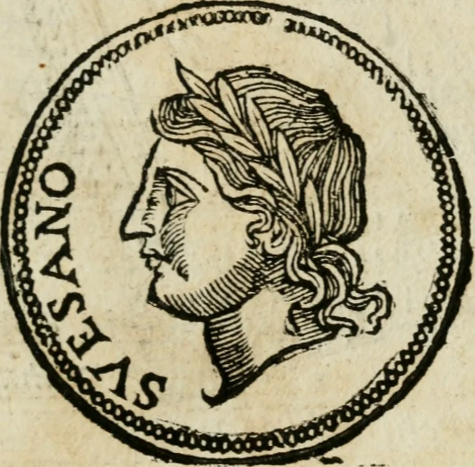 An illustration from Ritratto di Roma antica : nel qvale sono figvrati i principali tempij, theatri, anfiteatri, cerchi, naumachie, archi trionfali, curie, basiliche, colonne, ordine del trionfo, dignita militari, e ciuili, riti cerimonie, & altre cose notabili : aggiuntoui di nuouo le vite, & effigie de' primi rè di essa, e le grandezze dell'Imperio Romano, con l'esplicationi istoriche de' piu celebri antiquarij, 1654, leaf 334