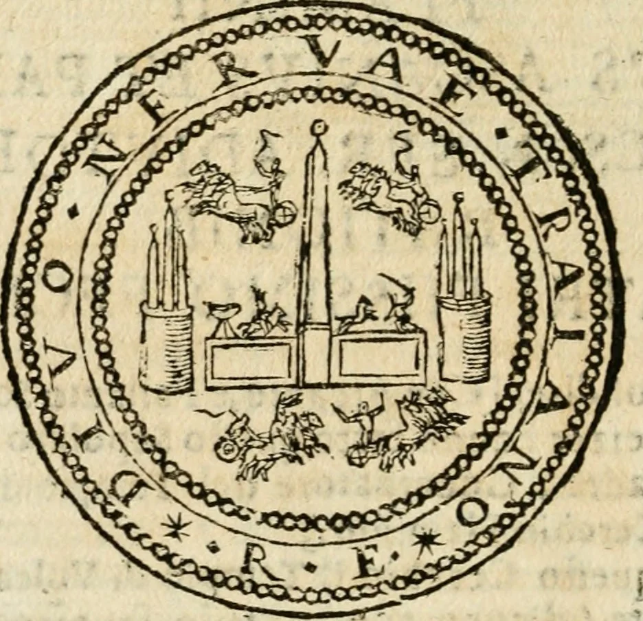 An illustration from Ritratto di Roma antica : nel qvale sono figvrati i principali tempij, theatri, anfiteatri, cerchi, naumachie, archi trionfali, curie, basiliche, colonne, ordine del trionfo, dignita militari, e ciuili, riti cerimonie, & altre cose notabili : aggiuntoui di nuouo le vite, & effigie de' primi rè di essa, e le grandezze dell'Imperio Romano, con l'esplicationi istoriche de' piu celebri antiquarij, 1654, leaf 337