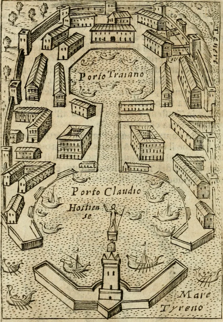 An illustration from Ritratto di Roma antica : nel qvale sono figvrati i principali tempij, theatri, anfiteatri, cerchi, naumachie, archi trionfali, curie, basiliche, colonne, ordine del trionfo, dignita militari, e ciuili, riti cerimonie, & altre cose notabili : aggiuntoui di nuouo le vite, & effigie de' primi rè di essa, e le grandezze dell'Imperio Romano, con l'esplicationi istoriche de' piu celebri antiquarij, 1654, leaf 351