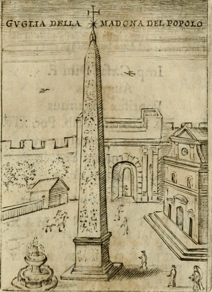 An illustration from Ritratto di Roma antica : nel qvale sono figvrati i principali tempij, theatri, anfiteatri, cerchi, naumachie, archi trionfali, curie, basiliche, colonne, ordine del trionfo, dignita militari, e ciuili, riti cerimonie, & altre cose notabili : aggiuntoui di nuouo le vite, & effigie de' primi rè di essa, e le grandezze dell'Imperio Romano, con l'esplicationi istoriche de' piu celebri antiquarij, 1654, leaf 370