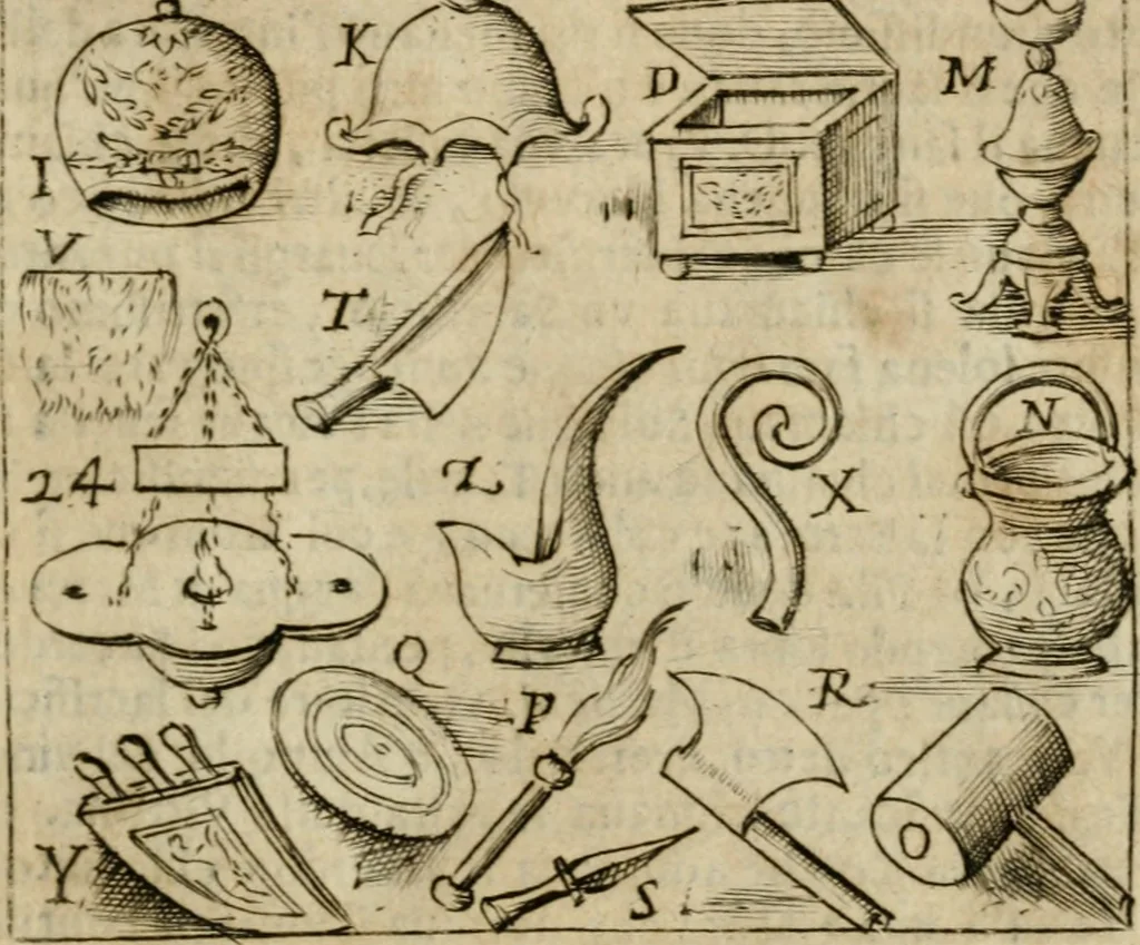 An illustration from Ritratto di Roma antica : nel qvale sono figvrati i principali tempij, theatri, anfiteatri, cerchi, naumachie, archi trionfali, curie, basiliche, colonne, ordine del trionfo, dignita militari, e ciuili, riti cerimonie, & altre cose notabili : aggiuntoui di nuouo le vite, & effigie de' primi rè di essa, e le grandezze dell'Imperio Romano, con l'esplicationi istoriche de' piu celebri antiquarij, 1654, leaf 76