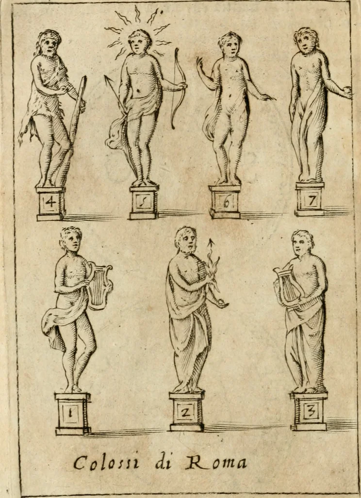 An illustration from Ritratto di Roma antica : nel qvale sono figvrati i principali tempij, theatri, anfiteatri, cerchi, naumachie, archi trionfali, curie, basiliche, colonne, ordine del trionfo, dignita militari, e ciuili, riti cerimonie, & altre cose notabili : aggiuntoui di nuouo le vite, & effigie de' primi rè di essa, e le grandezze dell'Imperio Romano, con l'esplicationi istoriche de' piu celebri antiquarij, 1654, leaf 91