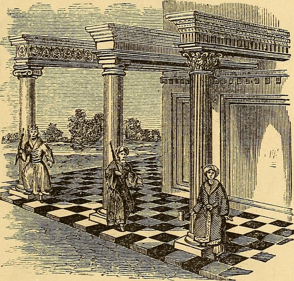 An illustration from Rituals of freemasonry: comprising the degrees of Entered apprentice, Fellow craft, and Master mason, in the lodge;, 1870, leaf 166