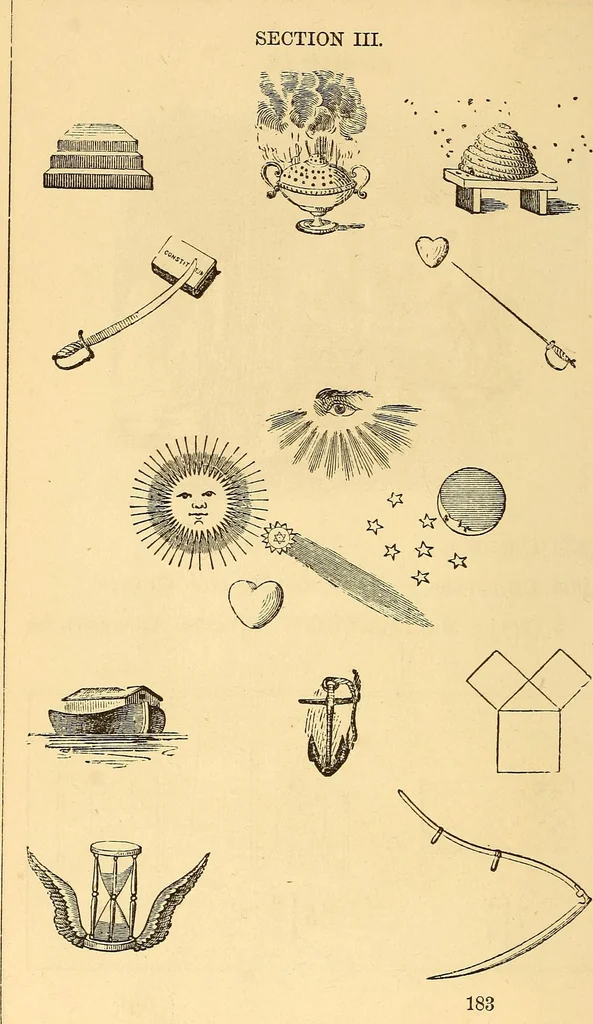 An illustration from Rituals of freemasonry: comprising the degrees of Entered apprentice, Fellow craft, and Master mason, in the lodge;, 1870, leaf 167
