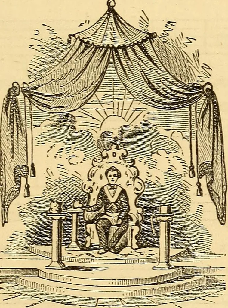 An illustration from Rituals of freemasonry: comprising the degrees of Entered apprentice, Fellow craft, and Master mason, in the lodge;, 1870, leaf 230