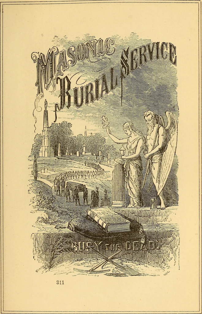 An illustration from Rituals of freemasonry: comprising the degrees of Entered apprentice, Fellow craft, and Master mason, in the lodge;, 1870, leaf 294