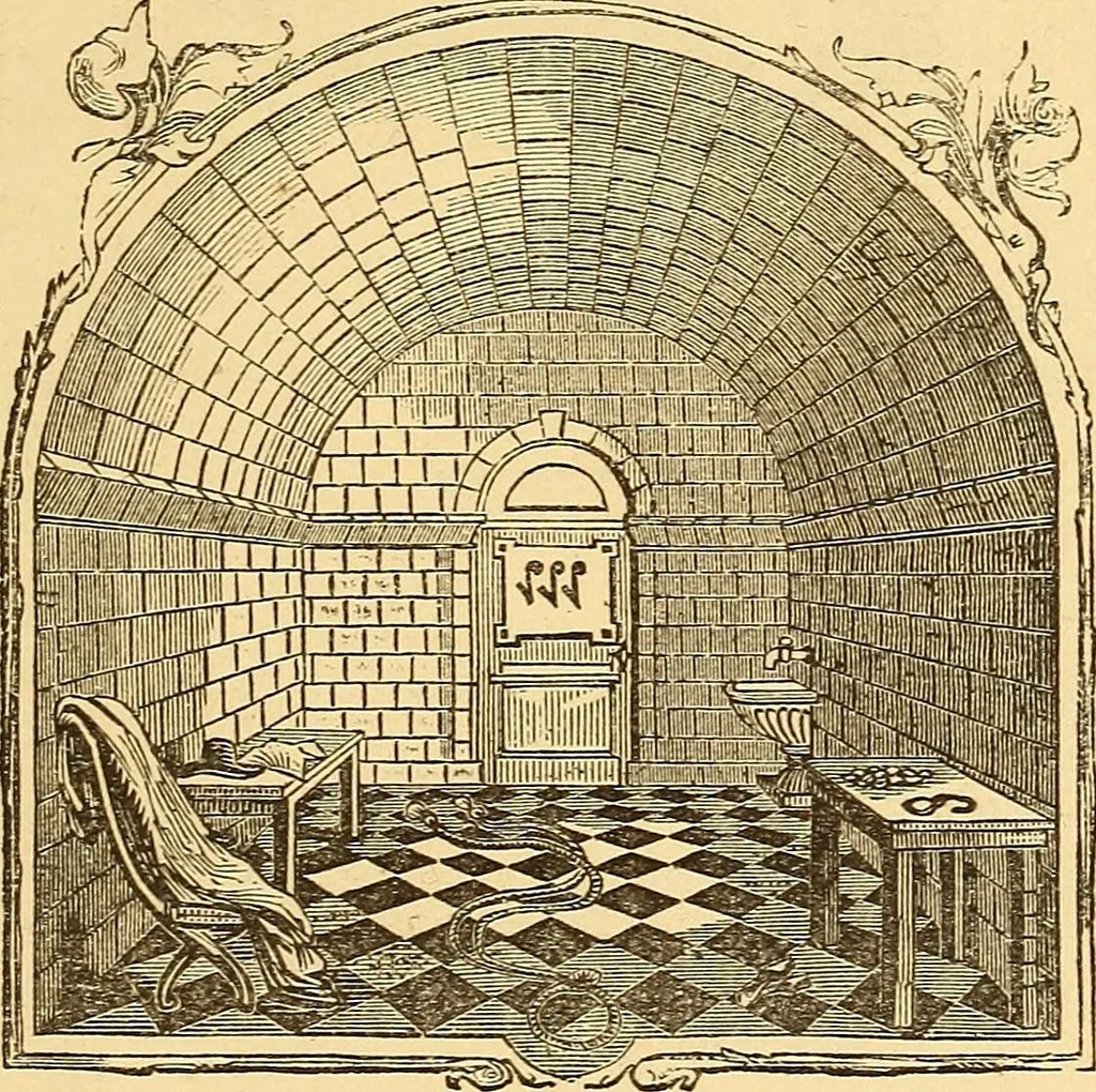 An illustration from Rituals of freemasonry: comprising the degrees of Entered apprentice, Fellow craft, and Master mason, in the lodge;, 1870, leaf 34