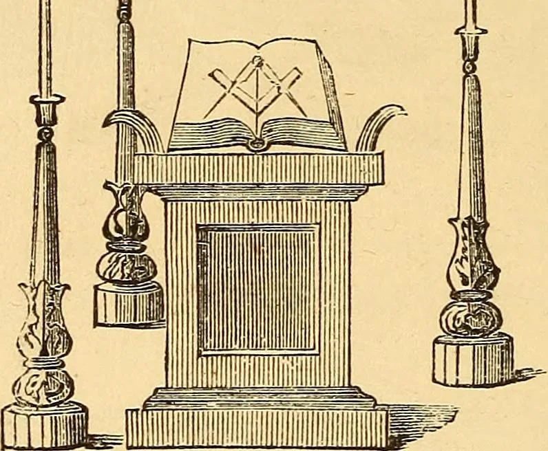 An illustration from Rituals of freemasonry: comprising the degrees of Entered apprentice, Fellow craft, and Master mason, in the lodge;, 1870, leaf 35