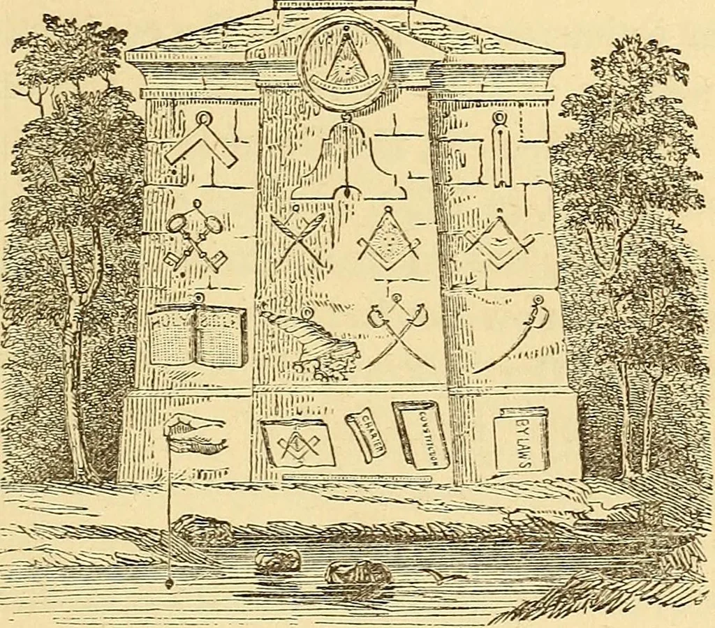 An illustration from Rituals of freemasonry: comprising the degrees of Entered apprentice, Fellow craft, and Master mason, in the lodge;, 1870, leaf 468