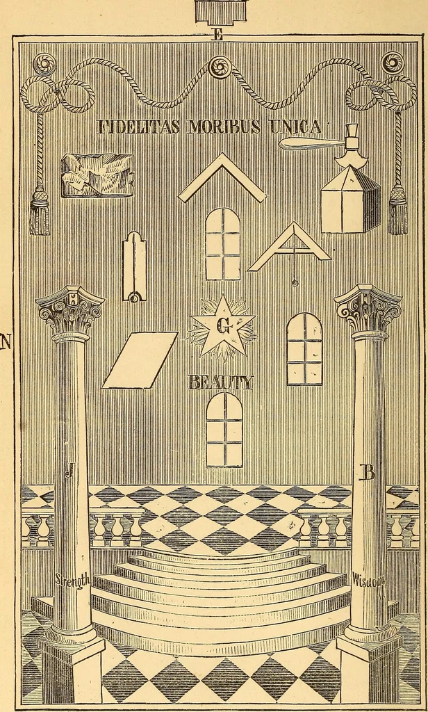 An illustration from Rituals of freemasonry: comprising the degrees of Entered apprentice, Fellow craft, and Master mason, in the lodge;, 1870, leaf 5