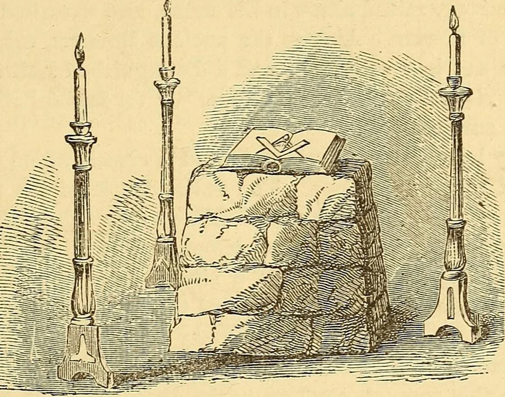 An illustration from Rituals of freemasonry: comprising the degrees of Entered apprentice, Fellow craft, and Master mason, in the lodge;, 1870, leaf 54