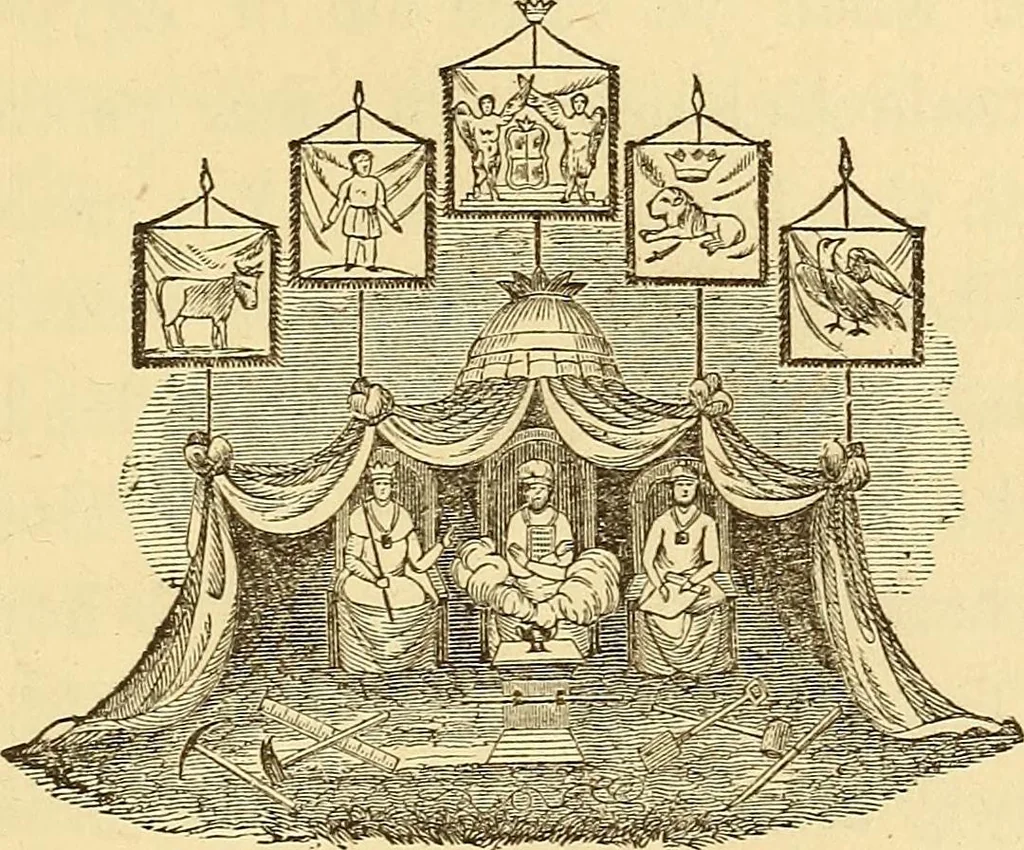 An illustration from Rituals of freemasonry: comprising the degrees of Entered apprentice, Fellow craft, and Master mason, in the lodge;, 1870, leaf 552