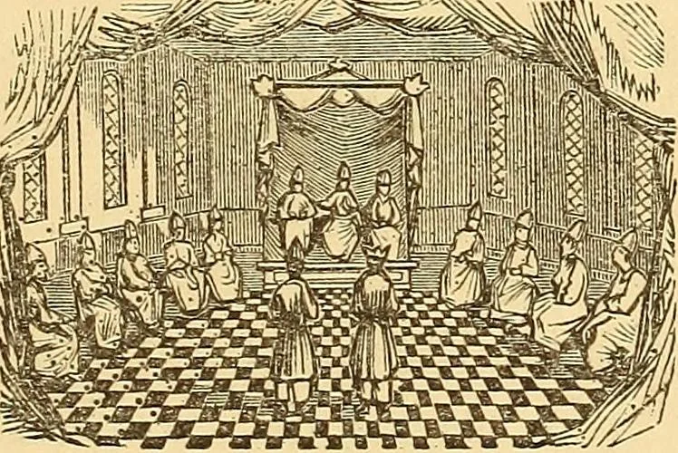 An illustration from Rituals of freemasonry: comprising the degrees of Entered apprentice, Fellow craft, and Master mason, in the lodge;, 1870, leaf 668
