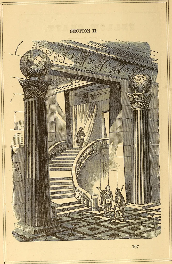 An illustration from Rituals of freemasonry: comprising the degrees of Entered apprentice, Fellow craft, and Master mason, in the lodge;, 1870, leaf 99
