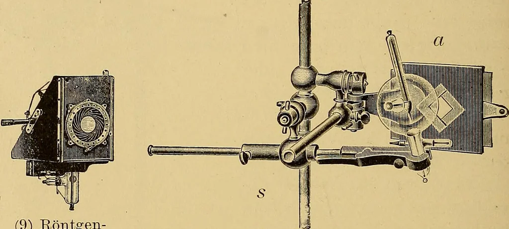 An illustration from Röntgenphotographie : Anleitung zu leicht auszuführenden Arbeiten mit statischer und galvanischer Elektrizität unter besonderer Berücksichtigung der Influenz-Elektrisiermaschine, 1908, leaf 39