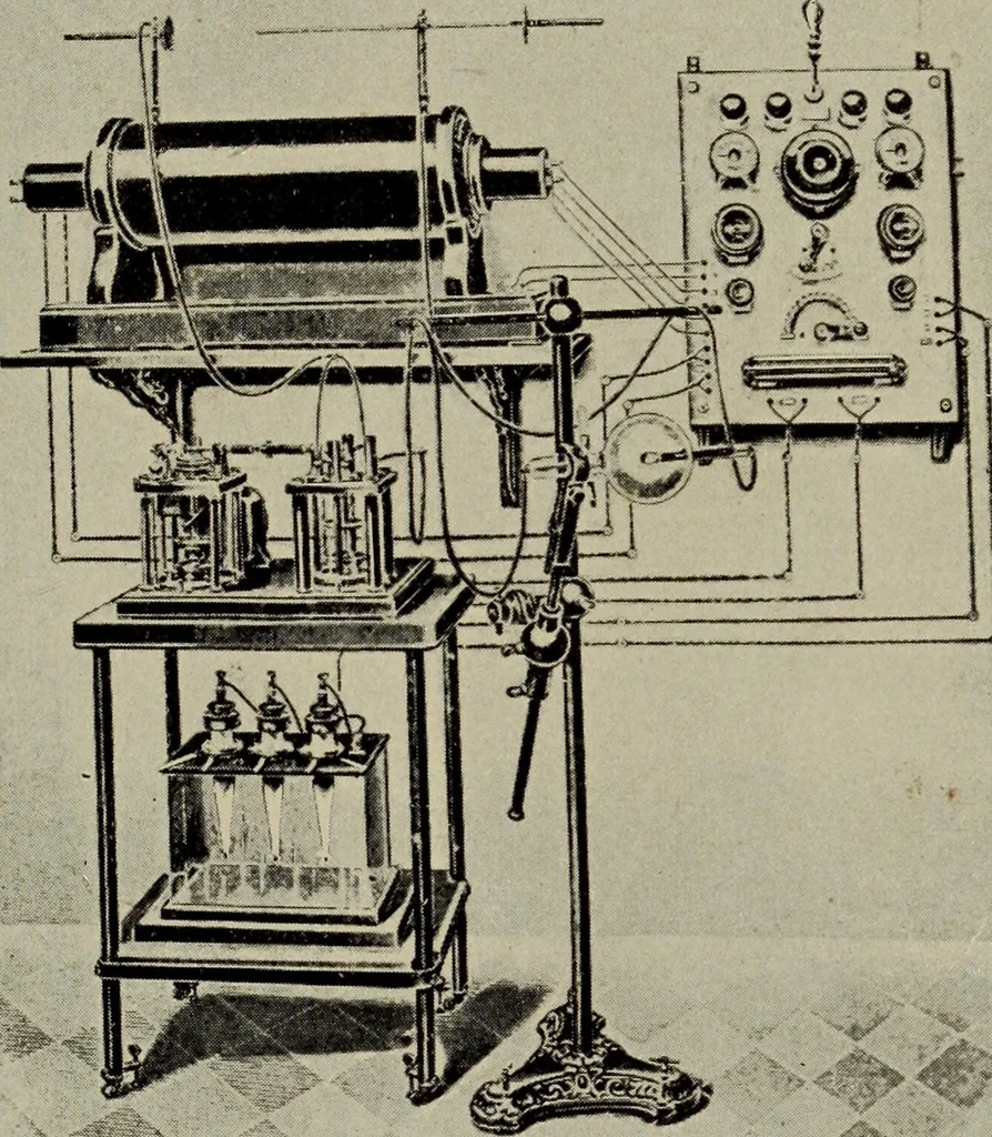 An illustration from Röntgentechniek : therapeutische beteekenis der "X" -stralen en der stoomen van hooge fréquentie, 1904, leaf 70