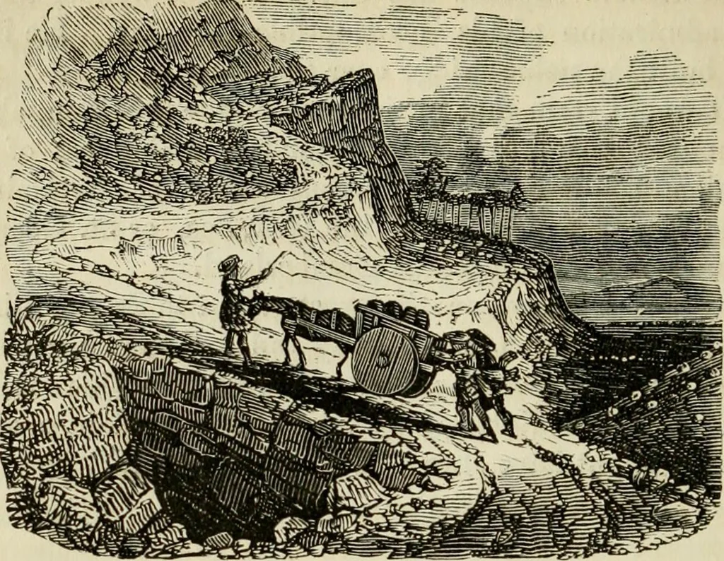 An illustration from The roads and railroads, vehicles, and modes of travelling, of ancient and modern countries; with accounts of bridges, tunnels, and canals, in various parts of the world .., 1839, leaf 189