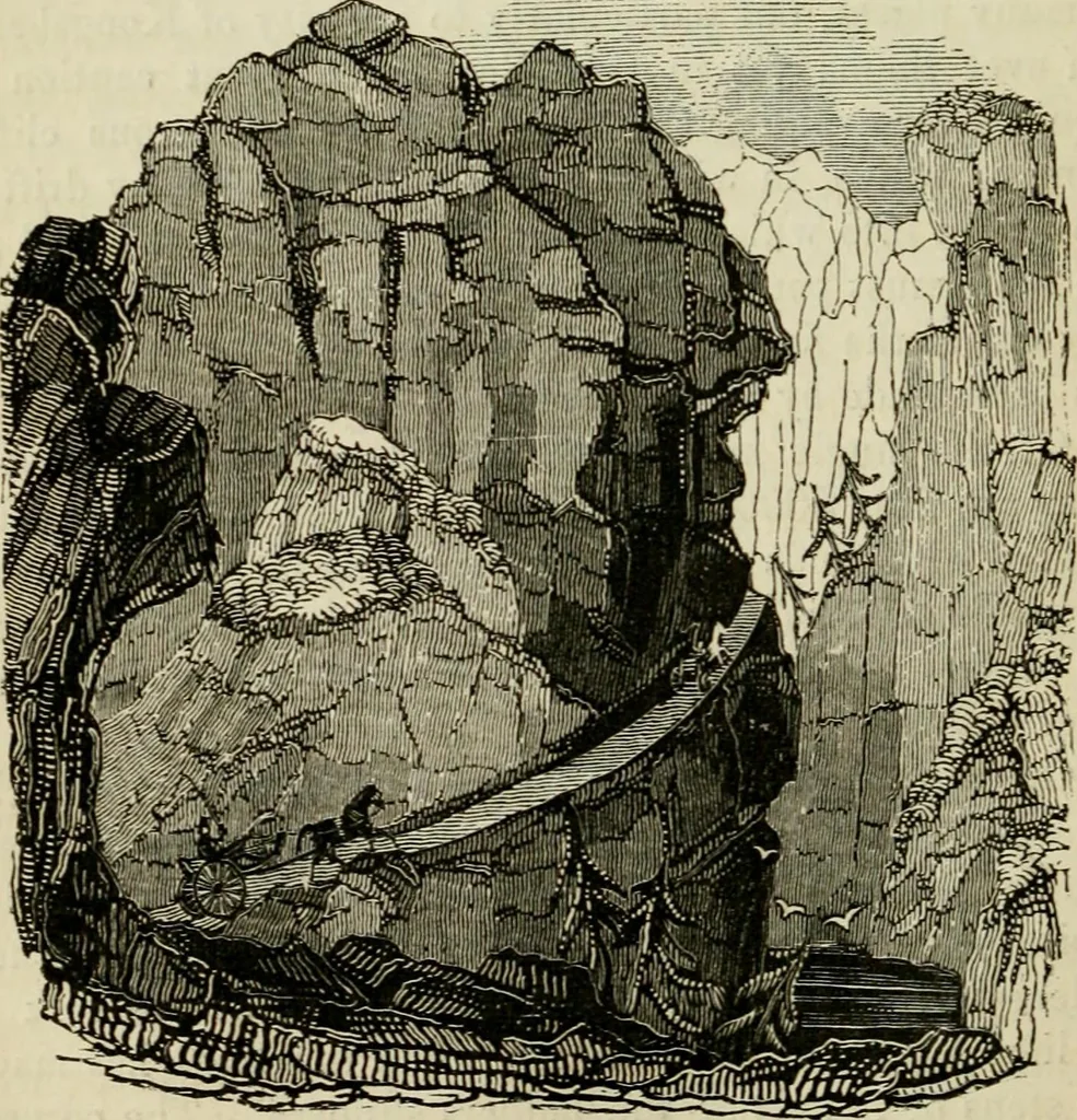 An illustration from The roads and railroads, vehicles, and modes of travelling, of ancient and modern countries; with accounts of bridges, tunnels, and canals, in various parts of the world .., 1839, leaf 205