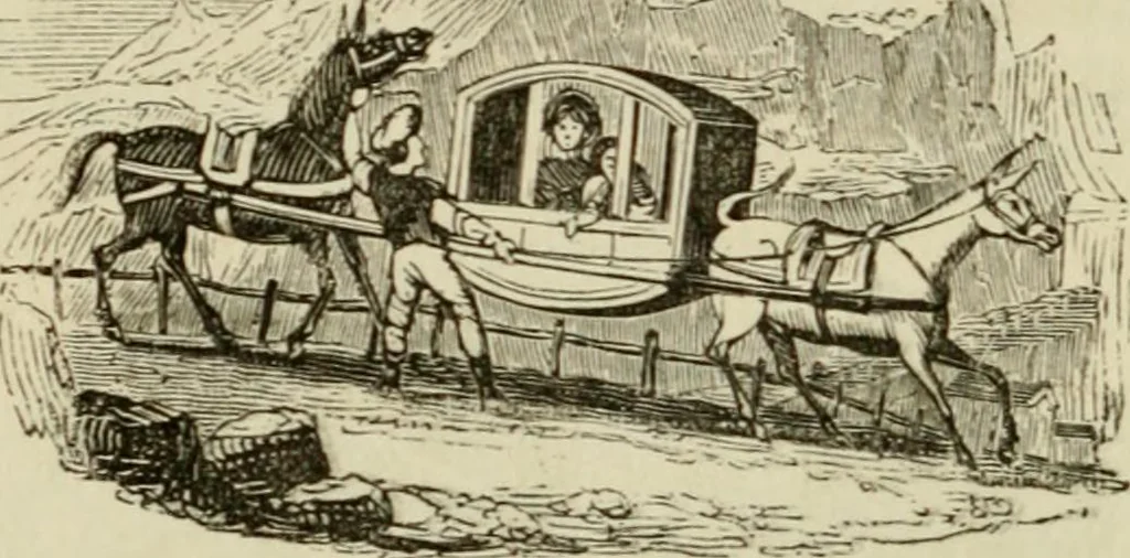 An illustration from The roads and railroads, vehicles, and modes of travelling, of ancient and modern countries; with accounts of bridges, tunnels, and canals, in various parts of the world .., 1839, leaf 243