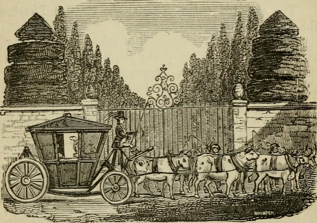 An illustration from The roads and railroads, vehicles, and modes of travelling, of ancient and modern countries; with accounts of bridges, tunnels, and canals, in various parts of the world .., 1839, leaf 252