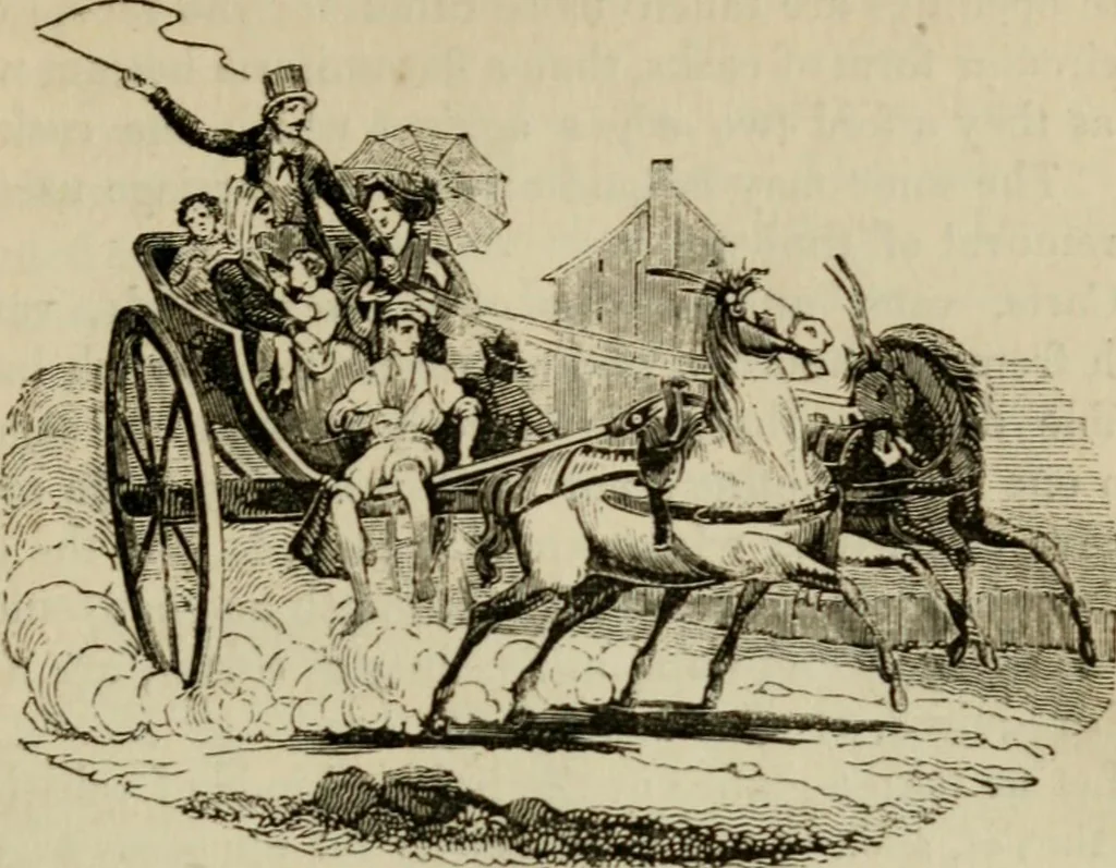 An illustration from The roads and railroads, vehicles, and modes of travelling, of ancient and modern countries; with accounts of bridges, tunnels, and canals, in various parts of the world .., 1839, leaf 258