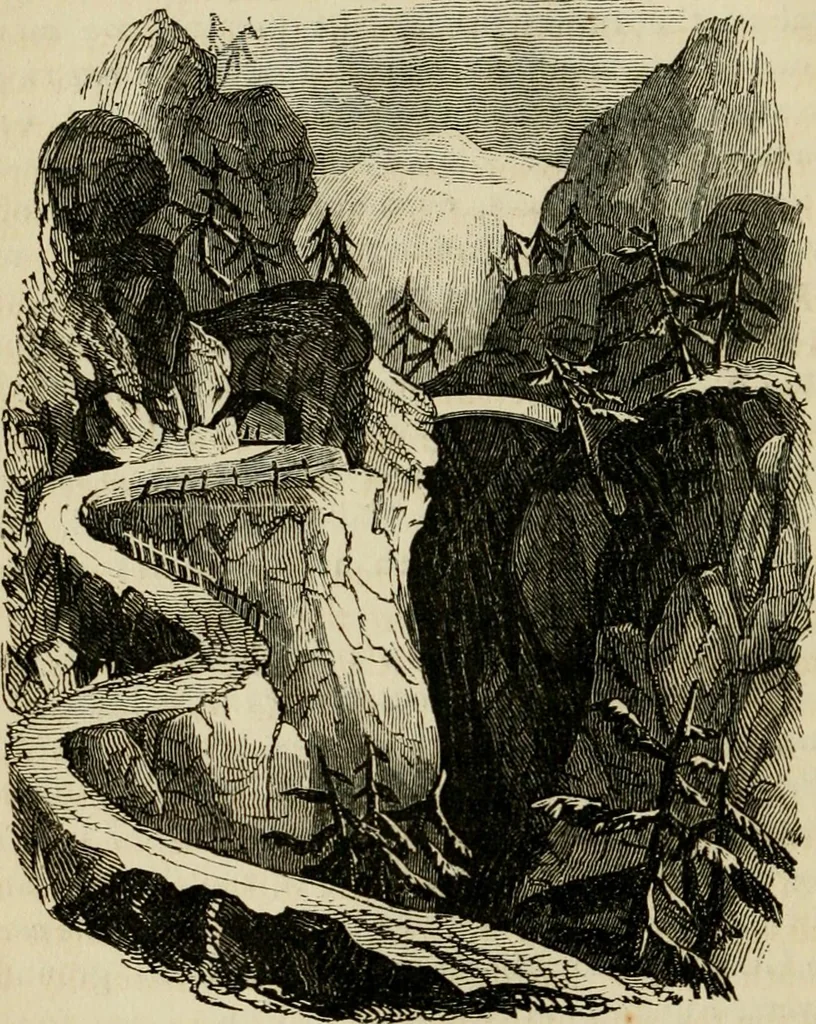An illustration from The roads and railroads, vehicles, and modes of travelling, of ancient and modern countries; with accounts of bridges, tunnels, and canals, in various parts of the world .., 1839, leaf 29