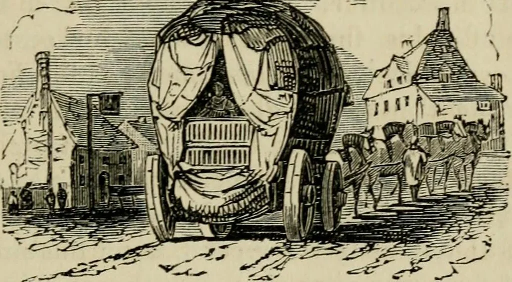 An illustration from The roads and railroads, vehicles, and modes of travelling, of ancient and modern countries; with accounts of bridges, tunnels, and canals, in various parts of the world .., 1839, leaf 54